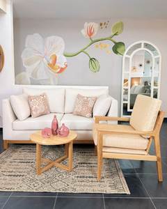 Sofá moderno de dos plazas con patas de madera y respaldo acolchado para sala de estar - Product Image 1