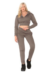 Conjunto Deportivo de Algodón Grueso para Mujer, Top Corto con Cremallera y Capucha, Pantalones de Chándal Ajustados, Costuras Resistentes, Ropa Deportiva para Gimnasio - Product Image 5