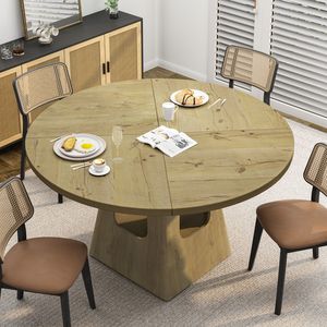 Tavolo da Pranzo Rotondo Stile Fattoria da 47 Pollici con Piano in Legno e Base con Vano Portaoggetti per Cucina o Sala da Pranzo - Product Image 6