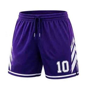 Shorts de football violets avec cordon de serrage, pantalons courts d'entraînement sportif, numéros d'équipe sublimés, vêtements de sport - Product Image 1