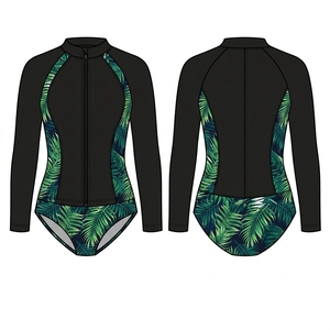 Fabricante de Trajes de Baño Personalizados al por Mayor, Traje de Surf de Manga Larga para Mujer con Protección Solar UPF50+ y Cierre de Cremallera, Traje de Baño de Una Pieza - Product Image 3