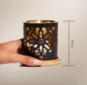 Black And Gold Cutwork Metal <b>Oil</b> <b>Burner</b> With Wooden Base 9 Cm Decorative Tealight Candle Holder Aromatherapy <b>Oil</b> Warmer Handmade - Product Image 1