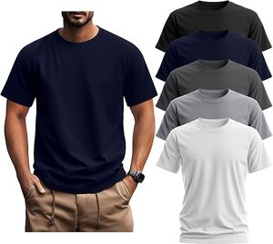 เสื้อยืดผู้ชายไซส์ใหญ่พิเศษ แพ็ค 5 ตัว แขนสั้น ผ้าฝ้าย คอกลม ทรงหลวม ใส่สบาย สำหรับฤดูร้อน - Product Image 1