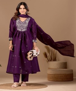 Purple Rayon Embroidered Ankle-Length <b>Kurta</b> <b>Women</b> Traditional Indian Pakistani Style Loose Fit Casual Wear 86871 SHAGUN- MANTRA - Product Image 2