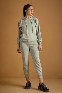 Wholesale Women Heather Gray Hoodie and <b>Jogger</b> Pants Set Black Quater Zip Soft Fleece Custom Logo Manufacturer - Product Image 4