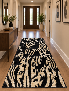 Modern Animal Print Plush Area <b>Rug</b> Rectangle Non-Slip Latex Backing <b>Rug</b> <b>Black</b> and Cream Tufted Design - Product Image 1