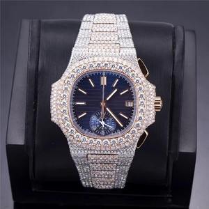 Luxury Men's Square Diamond Watch 41mm Analog Quartz <b>Chronograph</b> Sapphire Crystal Deployment Clasp Stainless Steel Band - Product Image 1