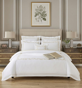 Parures de lit en coton personnalisées brodées or, motif géométrique floral, style européen-américain, avec taies d'oreiller – Vente en gros - Product Image 1