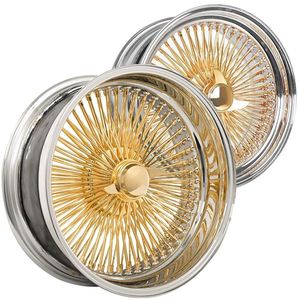 Rines de Alambre JC Custom de 13, 14, 15, 16, 17, <span class=keywords><strong>18</strong></span>, 20 y 22 Pulgadas para Lowrider, 72 y 100 Radios, Centro Dorado, Borde Cromado, para Autos Clásicos - Product Image 1