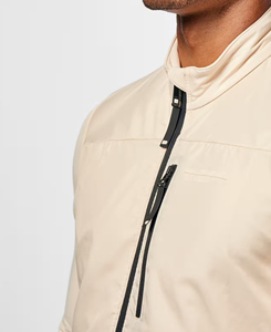 Premium Quality Men's Beige <b>Mock</b> <b>Neck</b> Full Sleeve Jacket With Zipper And Contrast Binding Breathable Regular Fit Yoga <b>Top</b> 180 g - Product Image 3