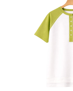 Women White Lime Green Raglan Sleeve Henley T Shirt Cotton Blend Short Sleeve Casual Summer <b>Top</b> Comfortable Lightweight Tee Wear - Product Image 3