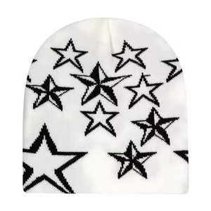 Custom Design Red Star Pattern Beanie Hat Unisex <b>Winter</b> <b>Cap</b> Casual Style Adult Size 100% Acrylic Computer Knitted - Product Image 3