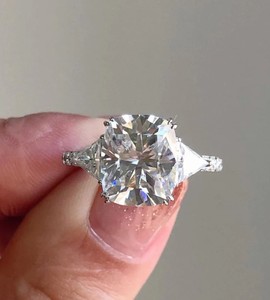 <b>Cushion</b> Cut Moissanite Solitaire Engagement <b>Ring</b> 925 Sterling Silver Gold Plated Classic <b>Wedding</b> & Anniversary Bridal Jewelry - Product Image 1