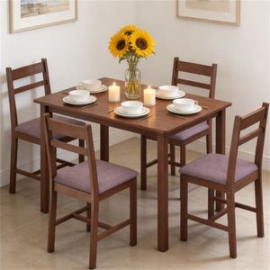 Set da pranzo in stile rustico marrone chiaro da 5 pezzi, tavolo da cucina con sedie - Product Image 2