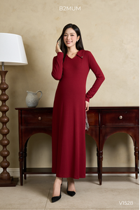 Robe moulante rouge à manches longues V1528 en tissu coréen doux, chaud et extensible, respirant, pour femmes enceintes, vente en gros - Product Image 3