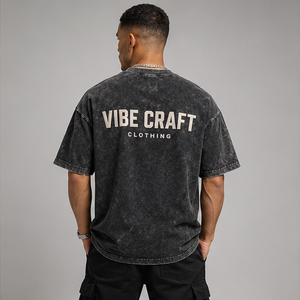 Camiseta Oversize Tie Dye para Hombre Vibe Craft, Manga Corta, Cuello Redondo, Estilo Urbano, Algodón Jersey Transpirable, Estampado de Letras Negras - Product Image 4