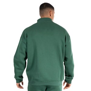 Sweat-shirt en molleton vert pour homme, col zippé, coupe classique, couleur unie, décontracté, col montant, vêtement d'hiver, 100% coton respirant - Product Image 2