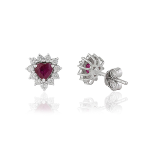 Hot Selling Best Price Fine Heart Shape Ruby & Diamond Minimal Cluster <b>Stud</b> <b>Earrings</b> Girls 14K Solid White Gold Simple Jewelry - Product Image 5