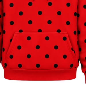 <b>Red</b> Black Polka Dot Women Pullover <b>Hoodie</b> Fleece Hooded Sweatshirt Casual Loose Fit Long Sleeve Kangaroo Pocket Streetwear - Product Image 6