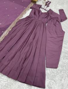Traje Anarkali de Rayón Color Malva para Mujer, Vestido Largo hasta el Suelo con Dupatta Bordada con Lentejuelas, Mangas Largas, Ropa de Fiesta - Product Image 5