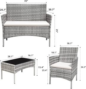 Ensemble de meubles de patio Homall, 4 pièces, canapé en rotin tressé d'extérieur, ensemble de conversation avec coussins pour jardin, terrasse - Product Image 4