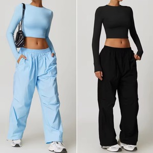 Top Corto de Punto Acanalado con Cuello Alto para Mujer, Venta al por Mayor, Manga Larga, Top Corto de Verano para Gimnasio y Yoga - Product Image 3