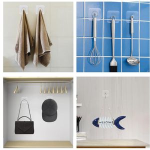 Lot de 2 crochets adhésifs blancs robustes, sans vis, fixation murale sans trace, 1 crochet réutilisable pour porte-manteau et organisation murale - Product Image 1