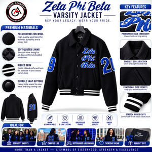 Chaqueta de Motociclista para Mujer, Marca Zeta Phi Beta Sorority, Bordada, Sólida, con Cuerpo de Lana y Mangas de Cuero, Acolchada y Resistente al Viento - Product Image 5