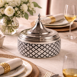 Cazuela de Lujo con Incrustaciones de Madreperla y Tapa de Acero Inoxidable, Olla para Mantener la Comida Caliente |   Juego de Vajilla de Diseño con Base de Madera - Product Image 4