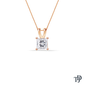 Pendentif en or 14 carats avec diamant de laboratoire taille princesse, solitaire, à quatre griffes et attache en V, OEM, vente en gros, fabricant pour la vente au détail - Product Image 1