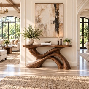 Console d'entrée en bois, table d'appoint étroite de style farmhouse, table derrière le canapé, buffet haut de gamme en bois massif de style Wabi Sabi - Product Image 1