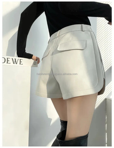 Women Clothing Short Maker Custom Manufacture Real Lambskin Wide Leg <b>Sexy</b> Half <b>Pants</b> Booty White Shorts - Product Image 3