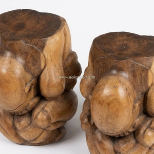 Tabourets de bar en bois recyclé, thème bouddhiste, sculptés, durables, écologiques, en bois récupéré - Product Image 2