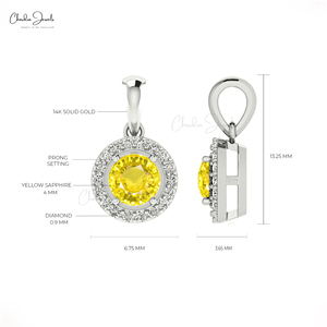 Handcrafted 14K <b>Solid</b> <b>Gold</b> Gemstone Necklace 0.23CTW Natural Yellow Sapphire Halo Diamond <b>Pendant</b> Chordia Jewels Christian - Product Image 5