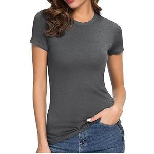 T-shirts pour femmes de haute qualité, col rond, pour le fitness et le yoga, couleur unie, vêtements décontractés, t-shirts col rond fabriqués dans les meilleurs matériaux, t-shirt uni. - Product Image 4
