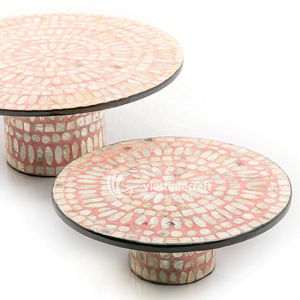 Mother of Pearl Coffee <b>Table</b>, Round Mosaic Pedestal <b>Table</b>, Luxury Artisanal Furniture for Living Room & Boutique Hotel Decor - Product Image 3