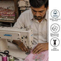 Sac fourre-tout artisanal à rayures florales imprimé au bloc de Jaipur pour l'été et l'automne + Trousse de toilette assortie avec fermeture éclair en pur coton écologique
