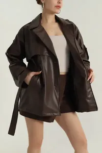 Chaqueta de Cuero PU para Mujer, Elegante y Cómoda, Diseño Sólido, Sensación de Piel de Oveja Genuina, Cómoda y a la Moda, 2025 - Product Image 2