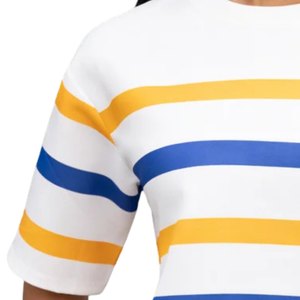 Ensemble court rayé Sigma Gamma Rho pour femmes, bleu, or, blanc, tenue deux pièces, t-shirt et short, style sororité grecque - Product Image 5