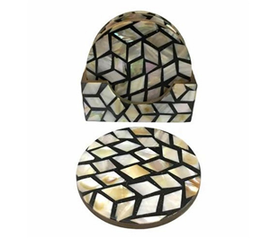 Mop Coaster Custom Wood Coaster Set Handmade Bone Brass Inlay Grey Color Eco-Friendly Reusable Home <b>Kitchen</b> <b>Accessory</b> Made India - Product Image 1