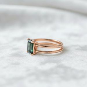 Green Emerald <b>Ring</b> 925 Sterling Silver 14K Gold Plated Minimalist Solitaire Dainty <b>Stacking</b> Engagement Promise <b>Ring</b> - Product Image 5