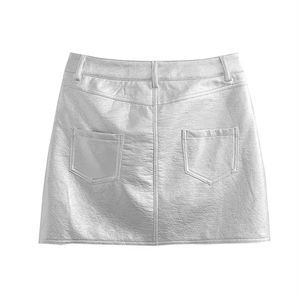 Jupe en cuir véritable pour femme, style mini, blanc uni, grande taille personnalisée, vente en gros d'usine, dernière collection, offre spéciale - Product Image 2