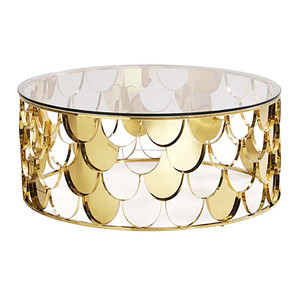 Table Basse En Verre Clair En Finition Or Meubles Rustique Antique Lit Rond Canapé Table D'extrémité Croix En Métal Moderne - Product Image 3