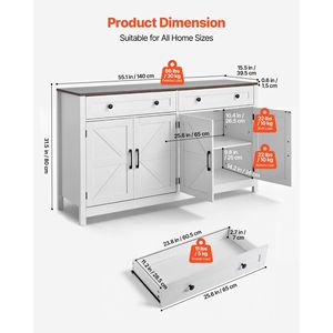 Mobile Bar da Caffè Stile Fattoria con 2 Cassetti e 4 Ante Scorrevoli, Credenza Buffet Stile Chic Urbano - Product Image 3