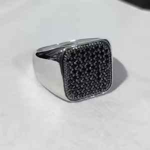 Anillo de banda ancha con diamante de moissanita negra de corte redondo para hombre, plata 925 original con pavé, joyería fina, regalo sorpresa para pareja - Product Image 2
