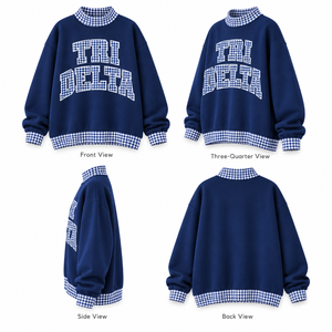 Sudadera extragrande de cuadros vichy personalizada para mujer con apliques de letras universitarias bordadas, jersey de hermandad universitaria, venta al por mayor, marca privada - Product Image 2