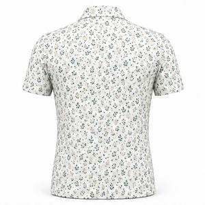 เสื้อโปโลพิมพ์ลายดอกไม้สีขาวเขียวทองสำหรับผู้ชาย แบรนด์ Trackstar แขนสั้น คอปกติดกระดุม สไตล์ลำลอง เหมาะสำหรับตีกอล์ฟ รับสกรีนโลโก้ - Product Image 3