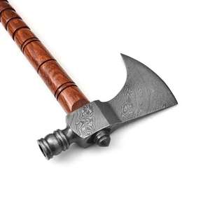 Hache Tomahawk Smooky personnalisée de 19 pouces en acier inoxydable avec manche en bois de rose, hache à barbe, équipement de chasse en cuir pour l'extérieur, bricolage industriel, cadeau pour la fête des pères - Product Image 6