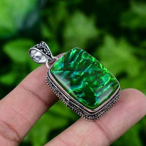 Pendentif élégant en opale verte triple, argent sterling 925, bijoux faits à la main, cadeau pour elle - Product Image 6