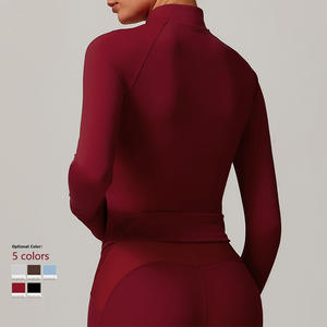 Vêtements de fitness pour femmes, hauts de yoga sans couture, couleurs unies, manches longues, crop tops de sport, ensembles de yoga respirants et à séchage rapide - Product Image 4